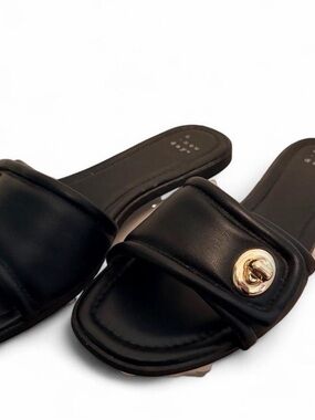 A New Day Black Slide Sandals with Gold Accent